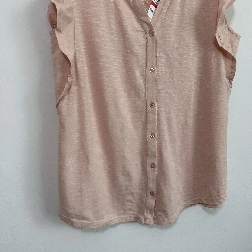 Style & Co Top XS Cap Flutter Sleeve Crushed‎ Petal Pink Popover Casual Lace NEW - Picture 7 of 11